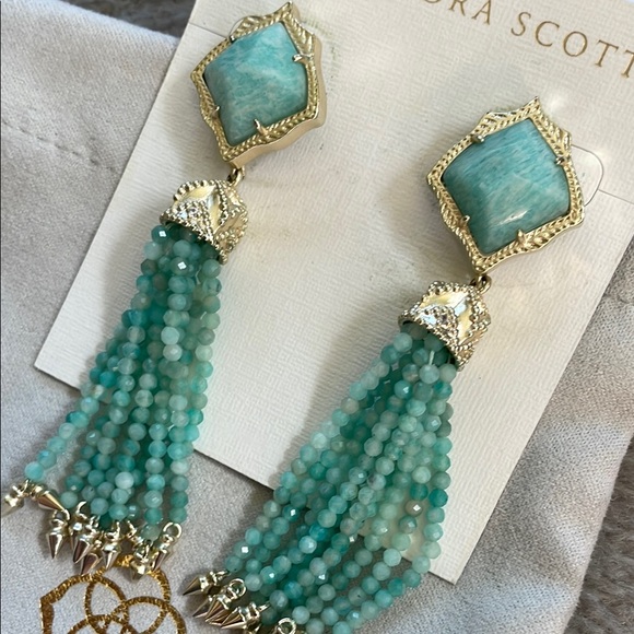Kendra Scott Turquoise and Gold Tassel Earrings - Picture 2 of 3